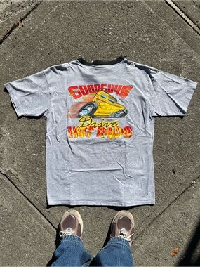 Vintage 90s Goodguys Drive Hot Rods Henley Graphic Tee - Gray